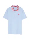 Versace Medusa Greca Short Sleeved Polo T-shirt In Blue Hydrangea Coral