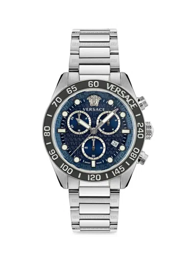 Versace Men's Greca Dome Chrono Stainless Steel Chronograph Bracelet Watch/43mm In Silver