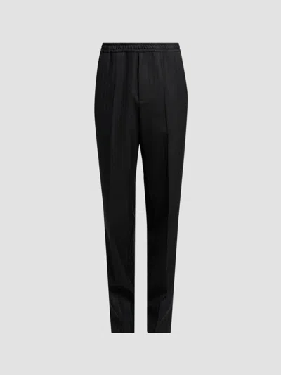 Versace Men's Greca Jacquard Wool Pants In Black