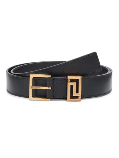 Versace Men's Greca Leather Belt In Neutral