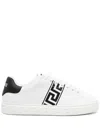 Versace White White Black Greca Embroidered Sneakers In Multicolor