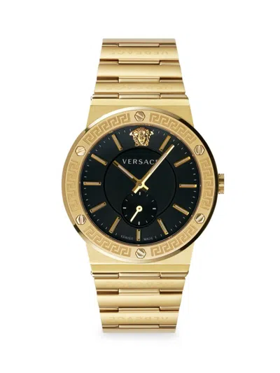 Versace Men's Greca Logo 41mm Stainless Steel Bracelet Watch In Black