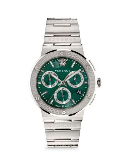 Versace Men's Greca Logo Chrono Stainless Steel Chronograph Bracelet Watch In Green