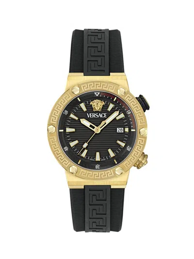 VERSACE MEN'S GRECA LOGO DIVER IP YELLOW GOLD & GRECA STRAP WATCH/43MM