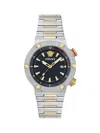 Versace Men's Greca Logo Diver Stainless Steel Bracelet Watch/43mm In Two Tone Black