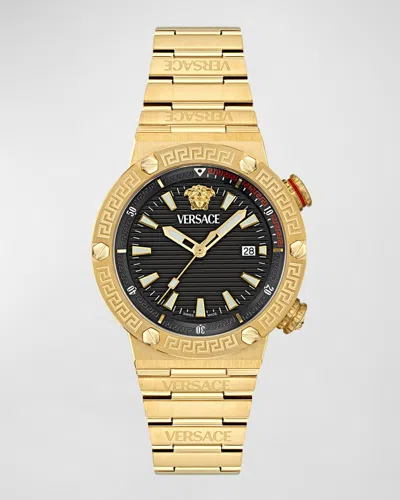 Versace Men's Greca Logo Ip Yellow Gold Bracelet Watch, 43mm In Black Gold