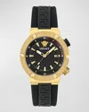 VERSACE MEN'S GRECA LOGO IP YELLOW GOLD POLYURETHANE-STRAP WATCH, 43MM