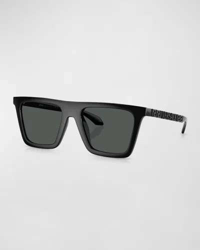 Versace Men's Greca Logo Nylon Square Sunglasses In Black