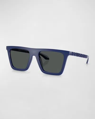 Versace Men's Greca Logo Nylon Square Sunglasses In Blue Grey