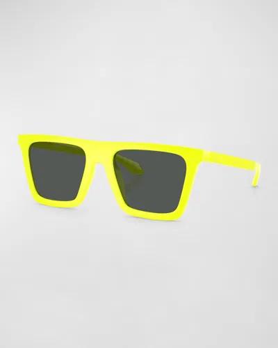 Versace Men's Greca Logo Nylon Square Sunglasses In Yellow