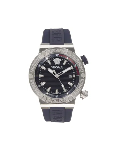 Versace Men's Greca Logo Stainless Steel & Blue Diver Watch/43mm