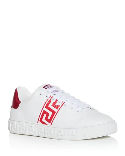 Versace Barocco Greca Jacquard Low Top Sneaker In White Lipstick Red