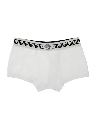 Versace Men's Greca Medusa Head Stretch-cotton Trunk Brief In White