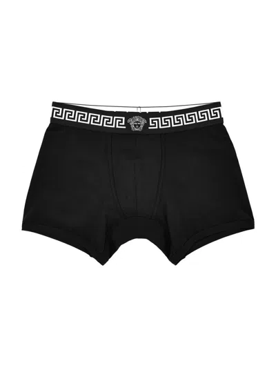Versace Men's Greca Medusa-head Jersey Boxer Brief In Black