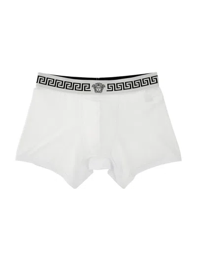 Versace Men's Greca Medusa-head Jersey Boxer Brief In White