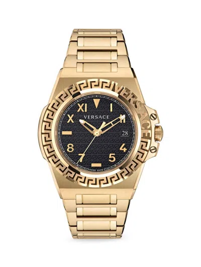 Versace Men's Greca Reaction 44mm Ip Goldtone Stainless Steel Bracelet Watch In Black