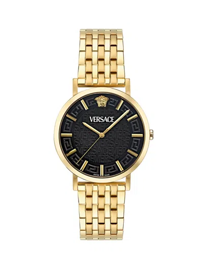 Versace Men's Greca Slim Ip Yellow Gold-plated Stainless Steel Bracelet Watch/40mm In Gold Black