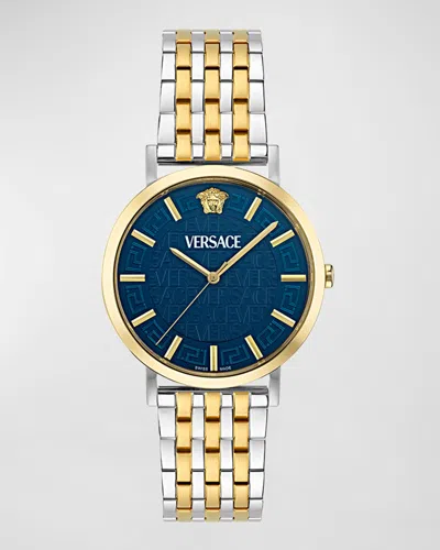 Versace Men's Greca Slim Two-tone Bracelet Watch, 40mm In Blue