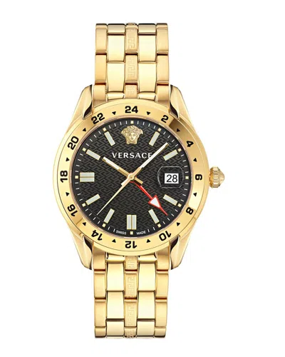 Versace Greca Time Gmt Watch In Gold