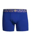 Versace Men's Greca Waistband Jersey Trunks In Blue