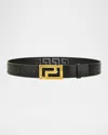 Versace Men's Greek Key Leather Belt In Black- Gold