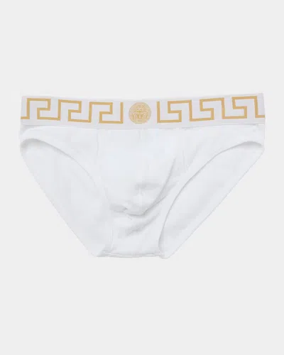 VERSACE MEN'S GREEK KEY ORGANIC COTTON STRETCH BRIEFS