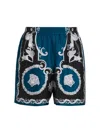 Versace Baroque-printed Silk-nylon Shorts With Elastic Waistband In Blue