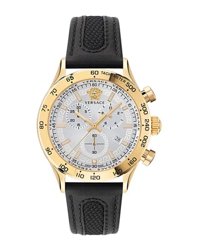 Versace Hellenyium Chrono Leather Watch In Multi