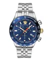 Versace Men's Hellenyium Silver Stainless Steel Bracelet Watch, 44mm In Silver,blue