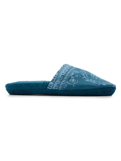 Versace Men's I Heart Baroque Cotton Terry Slippers In Blue