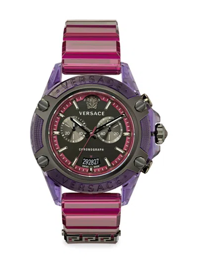 Versace Men's Swiss Chronograph Icon Active Transparent Purple Silicone Strap Watch 44mm In Metal