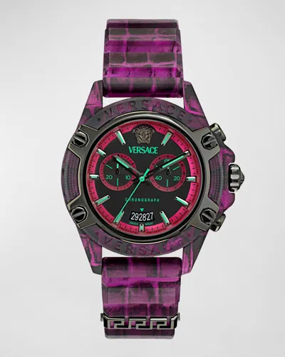 Versace Men's Icon Active Silicone-strap Chronograph Watch, 44mm In Pink