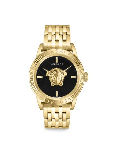 VERSACE MEN'S IP YELLOW GOLD & BLACK GUILLOCHÉ DIAL BRACELET WATCH/43MM