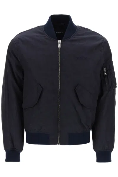 Versace Men's Jacquard Baroque Bomber Jacket In Blue For Ss24