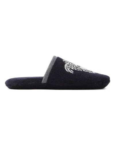Versace Jacquard Medusa Terry Cotton Bath Slippers In Black