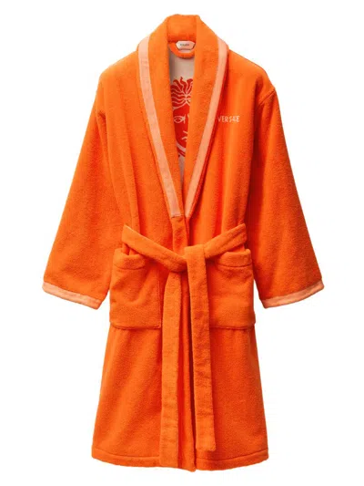 Versace Men's Jacquard Medusa Terry Robe In Orange