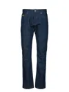 Versace Denim Trousers With Belt Loops And Contrast Stitching In Blue