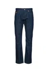 Versace Denim Trousers With Belt Loops And Contrast Stitching In Blue