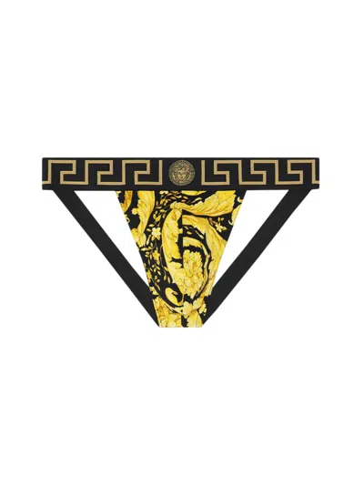 Versace Men Jockstrap With Baroque Print In Multicolor