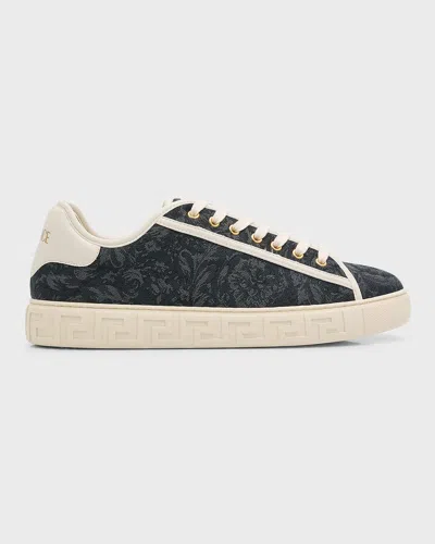 VERSACE MEN'S LA GRECA BAROQUE CANVAS LOW-TOP SNEAKERS