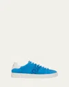 Versace Men's La Greca Greek Key Suede Low-top Sneakers In Blue