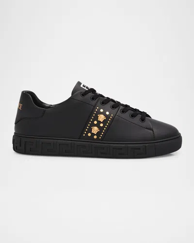 VERSACE MEN'S LA GRECA LEATHER LOW-TOP SNEAKERS