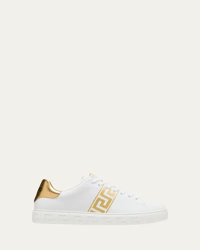 VERSACE MEN'S LA GRECA LEATHER LOW-TOP SNEAKERS