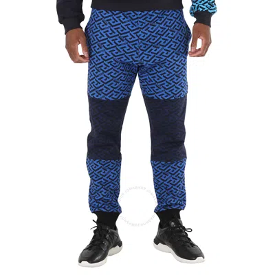Versace Men's La Greca Logo Print Colour-block Track Pants In Blue