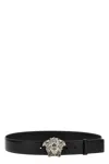 Versace Medusa Head Gold-toned Buckle Leather Belt In Black