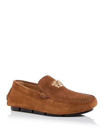 Versace Medusa-motif Leather Loafers In Dark Toffee
