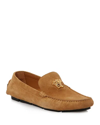 Versace Medusa-motif Leather Loafers In Dark Toffee