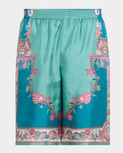 VERSACE MEN'S LA VACANZA SILK TWILL PULL-ON SHORTS