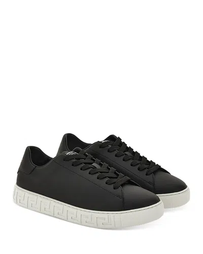 Versace Leather Sneakers With La Greca Detail In Black