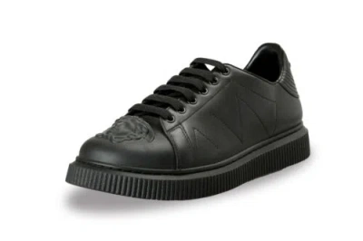Pre-owned Versace Men's Large Medusa Logo Black 100% Leather Sneakers Shoes Us 8 It 41